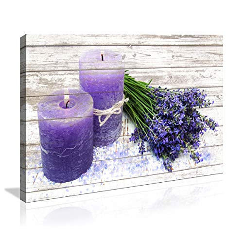 Wall Canvas art for living room purple Candles and Lavender Flower Painting Pictures Print on Canvas Prints Ready to Hang Wall Decor for Living Room Bedroom Decoration Modern Home Decor Artwork