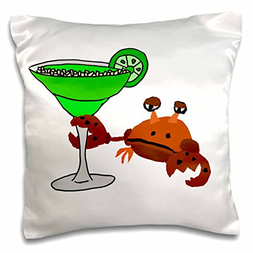 3dRose Funny Cute Crab Drinking Margarita Beach Art Pillow Case, 16 x 16