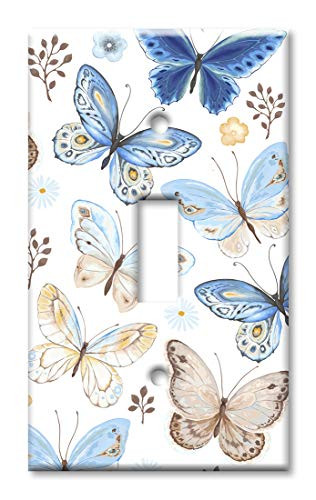 Art Plates 1Gang Toggle OVERSIZED Switch PlateOVER SIZE Wall Plate  Blue  Tan Butterfly Toss