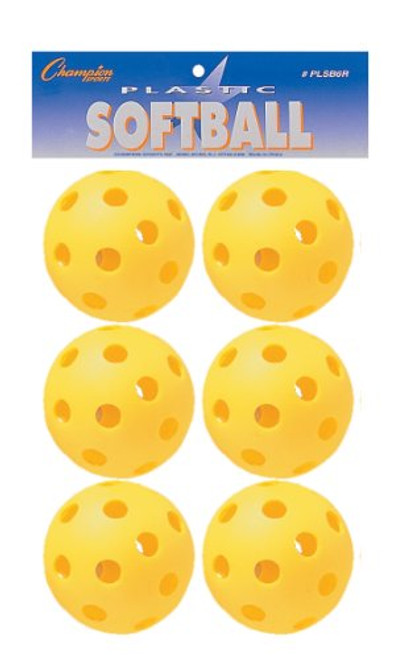 Champion Sports Yellow Plastic Softballs: Hollow Wiffle Balls for Sport Practice or Play - 6 Pack