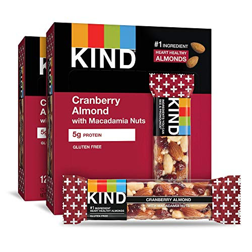 KIND Bars Cranberry Almond Plus Antioxidants with Macadamia Nuts Gluten Free Low Sugar 14 Ounce Bars 24 Count