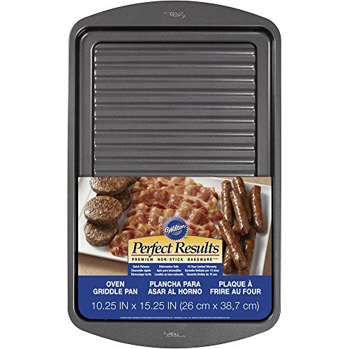 Wilton Perfect Results Premium Non-Stick Bakeware, Oven Griddle Pan, Great for Preparing Bacon and Sausages in the Oven, 10.25 x 15.25 Inches Wilton Perfect Results Premium Non-Stick Bakeware, Oven Griddle Pan, Great for Preparing Bacon and Sausages in the Oven, 10.25 x 15.25 Inches