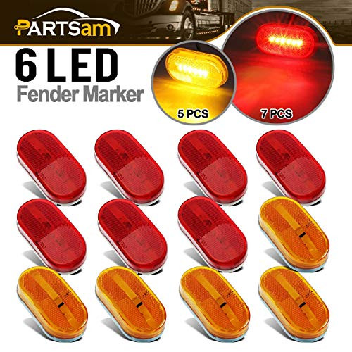 Partsam Rectangle Rectangular 4 x 2 Led Trailer Clearance Side Marker Lights with Reflex Lens Sealed Surface Mount 2x4 Oblong RV Camper Led Marker Lights 6LED  7 Red  5 Amber
