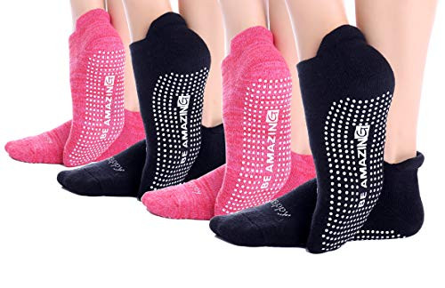 Yoga Socks for Women Barre Sock Grip NonSlip NoSkid Pilates Hospital Maternity Back Pink