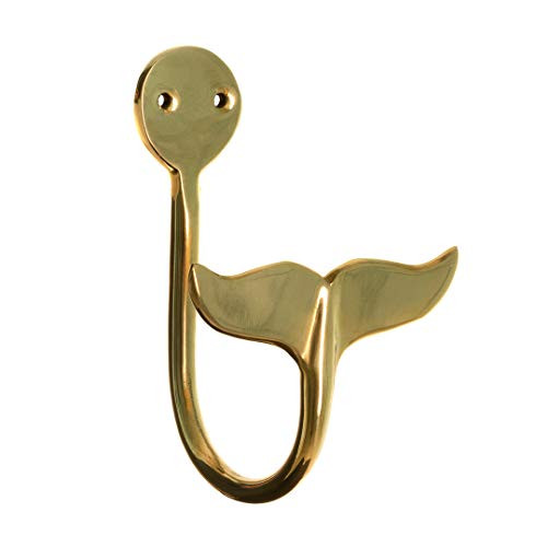 Nautical Crush Trading Whale Tail Wall Hooks  Heavy Solid Brass Curved Whale Tail Wall Hook  Perfect for Beach Decor 1 Hook  Plus Free Nautical Ebook by Joseph Rains