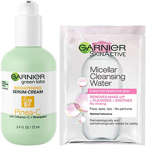 Garnier SkinActive Green Labs PineaC Brightening Serum Cream with SPF 30 and Vitamin C  Pineapple and Trial Size Micellar Cleansing Water Packaging May Vary