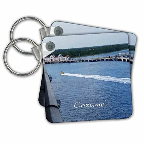 3dRose Image of Entering Cozumel Mexico Port - Key Chains, 2.25" x 2.25", Set of 2 (kc_253687_1)