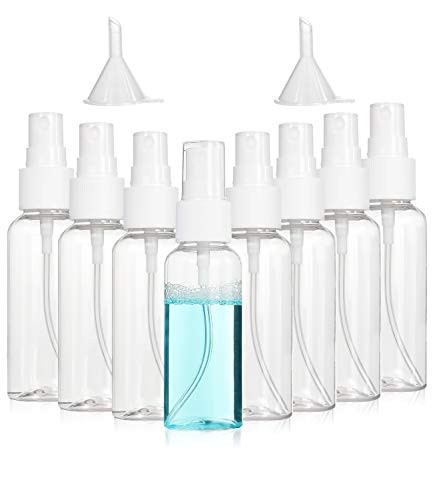 Spray Bottles 2oz50ml Clear Empty Fine Mist Plastic Mini Travel Bottle Set Small Refillable Liquid Containers with 2pcs Funnels 8 Pack