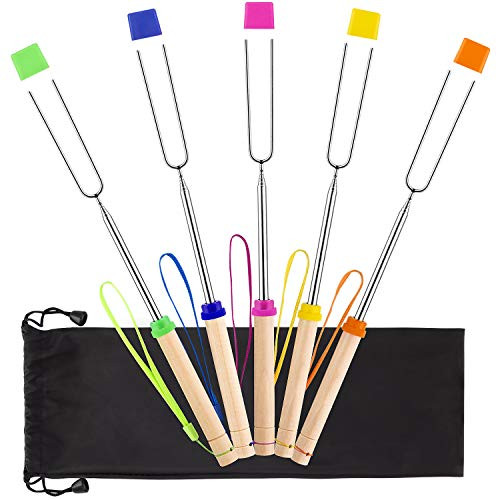 Marshmallow Roasting Sticks 5pcs Hanging Telescoping Smores Skewers 32 Inch BBQ Forks Campfire Tools
