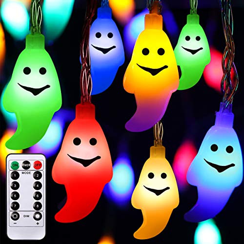 AYOGU1 8 Modes Halloween Ghost String Lights Decorations30 LED 197Ft Ghost Battery Operated for Outdoor Decor8 Modes SteadyFlickering Lights MultiColor