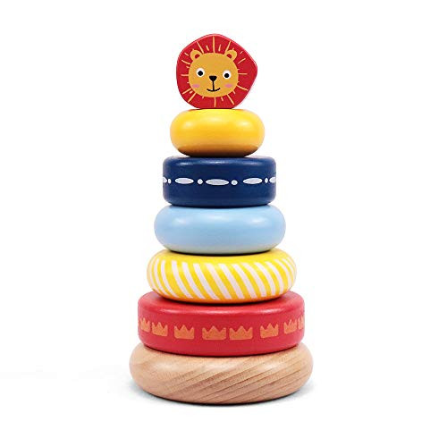 LEO  FRIENDS Wooden Stacking Rings Toys with Lion TopperMontessori Stacking Toy for Toddler 1 Year Old and UpEarly Development Toys for Babies