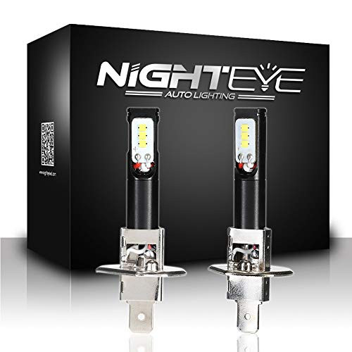 NIGHTEYE Extremely Bright LED Fog Lights Conversion Bulbs  H1 Led Bulbs  80W High Power 1600 Lumens 6500K Xenon White CSP Chipsets for Fog Lights DRL Turn Signal Brake Light
