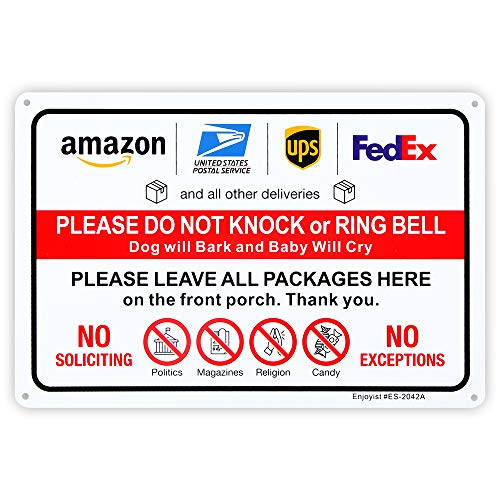 Enjoyist Leave Packages Sign?Do Not Knock Or Ring Doorbell Sign 12x 8 04 Aluminum Sign Rust Free AluminumUV Protected and Weatherproof
