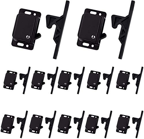 12 Grabber Catches 10 LB Pull Force Cabinet Doors Push to Close Latch RV Drawer Latches and Catches Hardware Baby Proof for Camper Kitchen Bathroom Home Office Black 12