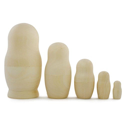 BestPysanky 5.75" Set of 5 Blank Unpainted Wooden Russian Nesting Dolls