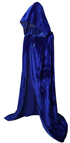 VGLOOK Full Length Hooded Cloak Long Velvet Cape for Christmas Halloween Cosplay Costumes 59inch Blue