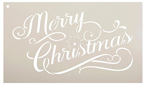 Merry Christmas Stencil by StudioR12  Elegant Vintage Word Art  Reusable Mylar Template  Painting Chalk Mixed Media  Use for Journaling DIY Home Decor  Choose Size 12 x 7