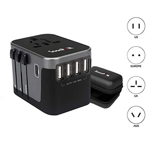 Universal Travel Adapter Worldwide Plug Adaptor International Travel Plug Conventer Power Adapter with 4 USB Ports 1 TypeC and 1 AC Socket for 150 Countries Universal Travel Adapter Worldwide Plug Adaptor International Travel Plug Conventer Power Adapter with 4 USB Ports 1 TypeC and 1 AC Socket for 150 Countries
