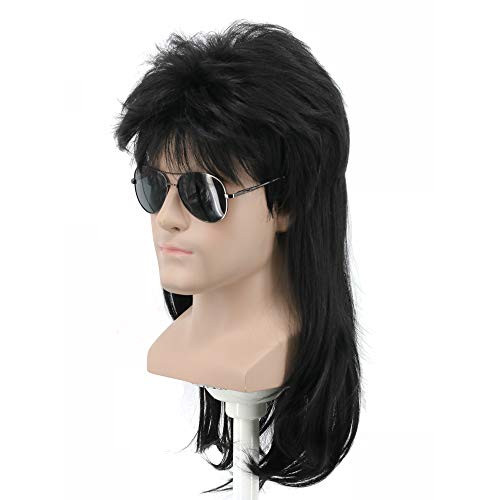 Yuehong Long Rock Star Style Wig Halloween Cosplay Wig Mullet Wig Anime Heat Resistant WigsBlack
