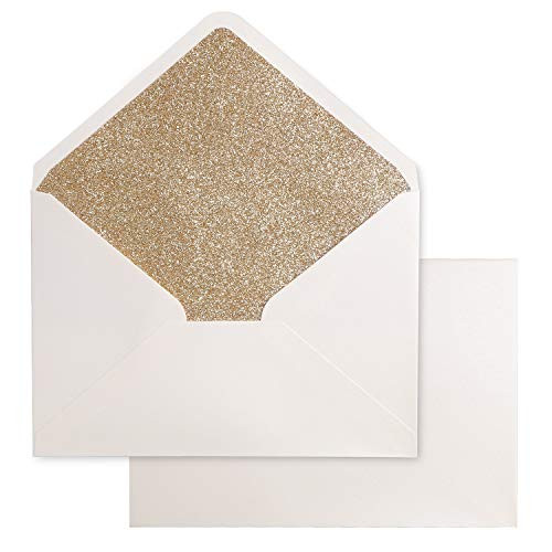 PONATIA 50 PiecesLot A7 Gold Glitter Envelopes 525 x 75 inches Perfect for 5x7 Weddings Invitation CardsGraduation Invite Pearl IvoryGold Glitter