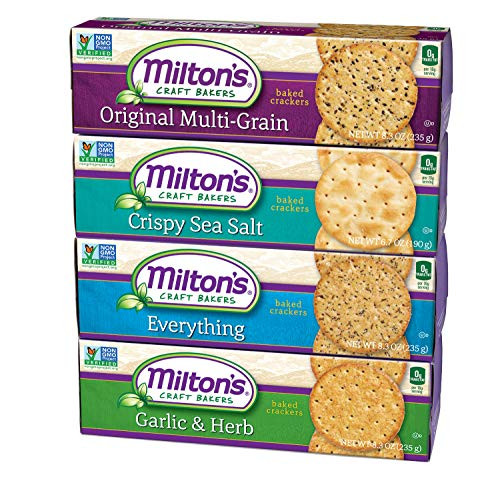 Miltons Gourmet Crackers  4 Flavor Variety Pack  MultiGrain Garlic  Herb Crispy Sea Salt Everything Pack of 4 Old Packaging New Packaging Packaging May Vary