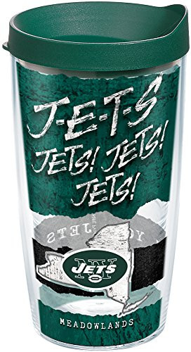Tervis 1252096 NFL New York Jets NFL Statement Tumbler with Wrap and Hunter Green Lid 16oz, Clear