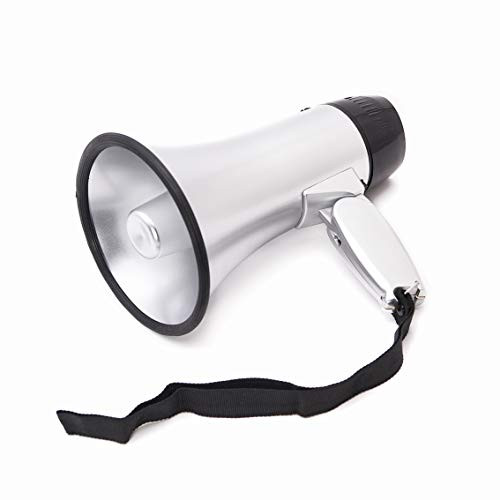 BEMLDY Portable Megaphone Bullhorn 20 Watt Power with Builtin SirenAlarmAdjustable Volume Strap Powerful and Lightweight Silver