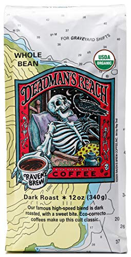 Ravens Brew Coffee Organic Whole Bean Deadmans Reach  Dark Roast  Delicious as Espresso  12oz Bag