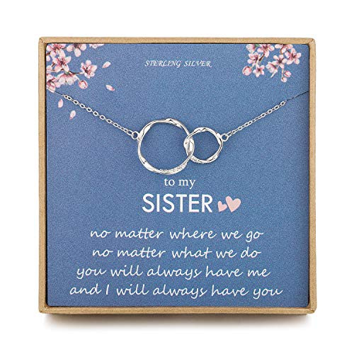 Sister Gifts for Her  Sterling Silver Interlocking Infinity 2 Circles CZ Necklace for Sisters Birthday Jewelry Friendship Gifts From Sister