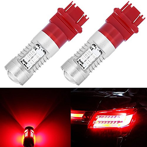 Anxingo 1260 Lumens 3157 3156 3057 3056 LED Bulbs with Projector Lens - 21Pcs High Power PX Chipsets for Brake Lights Tail lights Turn Signal (Brilliant Red, Pack of 2)