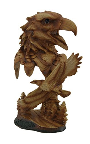 Zeckos Carved Wood Look Bald Eagle Bust and Scene Tabletop Statue