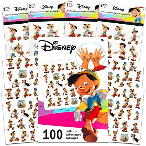 Disney Pinocchio Sticker and Tattoos Party Favors Super Bundle Set ~ 200 Pinocchio Temporary Tattoos and Stickers Classic Disney Pinocchio Party Supplies