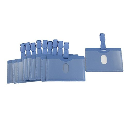 Uxcell PVC Horizontal Id Name Badge Card Holders 10 Pieces Blue Clear