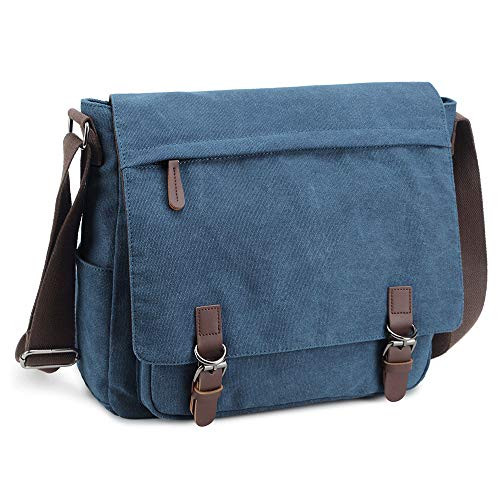 Messenger Bag for Men and Women Retro Canvas Shoulder Bag Satchel For College fit 133 Inch Laptop Dark Blue