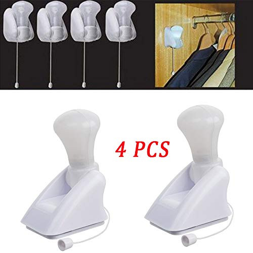 YIYU 4Pcs LED Pull String Cord Night Light Bulb Wall Stick Up White Portable Bedroom Bathroom Cabinet Closet Hallways Camp Lamp Battery Powered