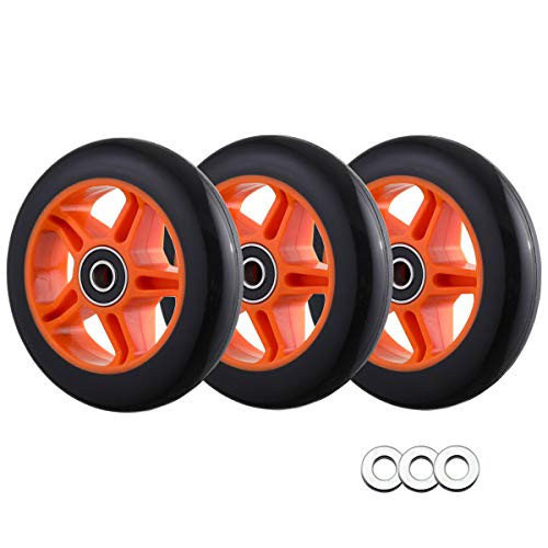 Polyurethane Replacement Wheels 3Pack wSpacers Compatible with EzyRoller ClassicDrifterJunior Kid RideOn Toy Scooter Orange