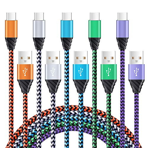 USB C Cable, 5 Pack 6ft AndHot Fast Charging Type C Charger Cord Compatible with LG Stylo 4 V40/V35/G7 ThinQ V30 V20 G6 G5, Moto G6/G6 Plus/Z2 Play/Z2 Force,Google Pixel 3/2 XL,Samsung S9 S8 Note 9 8