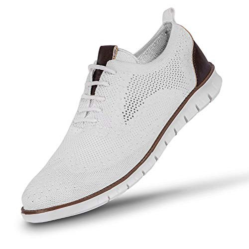 Oxfod Mens Oxford Shoes Breathable Mesh Wingtip Sneakers Comfort Casual Dress Shoes for Business White