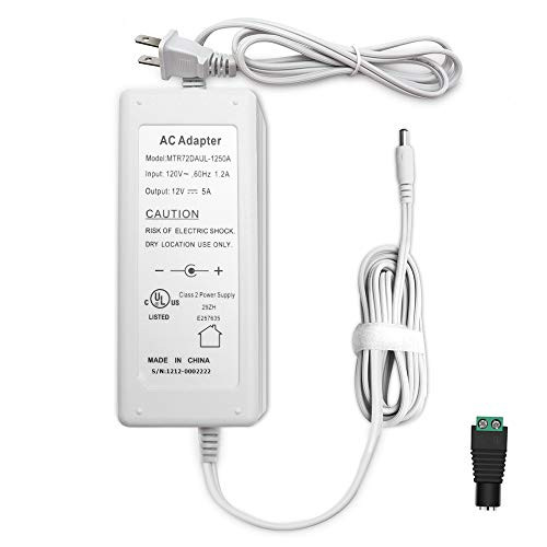 UL Listed 12V 5A Power Supply LED Power Adapter Converter Transformer AC 120V to DC 12V 60W Max for LED Strips CCTV Cameras