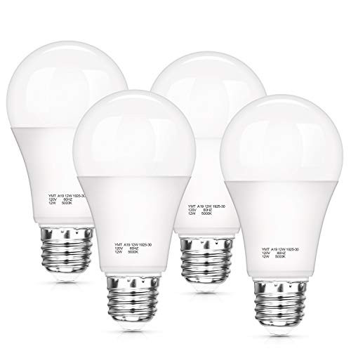 Dusk to Dawn Sensor Light Bulbs A19 12W 100W Equivalent LED Auto On Off Light Bulbs 1200 Lumens E26 Base Daylight White 5000K Smart Sensor Lights Outdoor Indoor for Porch Garage Yard 4Pack