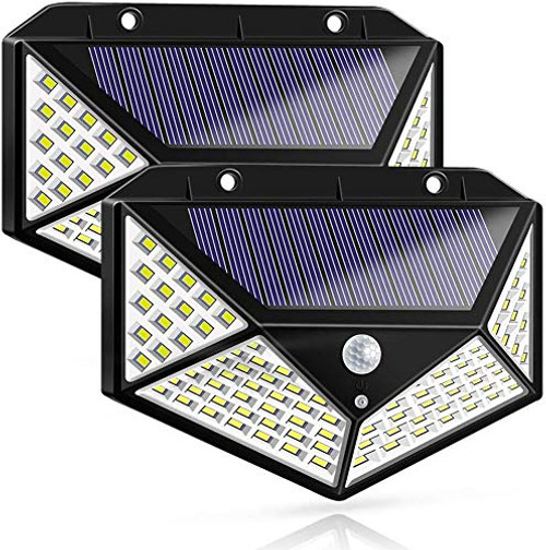 Solar Lights Outdoor Solar Powered Motion Sensor Lights 100 LEDs Outdoor Waterproof Wall Light Night Light with 3 Modes with 270° Wide Angle for Garden Patio Yard Deck Garage Fence  2 Pack