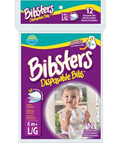 Bibsters by Neat Solutions Large Disposable Bibs with Patented CrumbCatcher Leak Proof Liner and Reusable Fastener Age 6 Months 48 Count