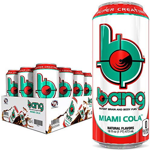 Bang Miami Cola Energy Drink 0 Calories Sugar Free with Super Creatine 16oz 12 Count