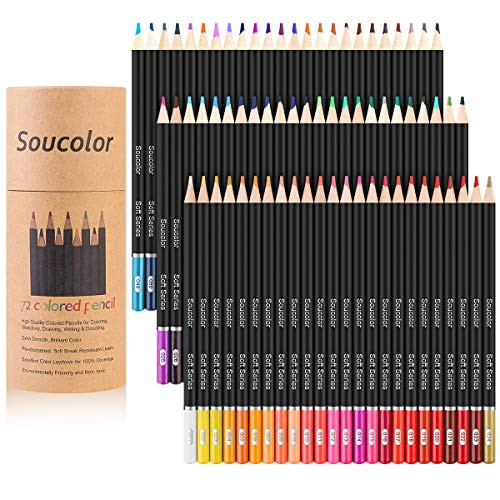 Soucolor 72Color Colored Pencils Soft Core Art Coloring Drawing Pencils for Adult Coloring Book SketchCrafting Projects 72Colors