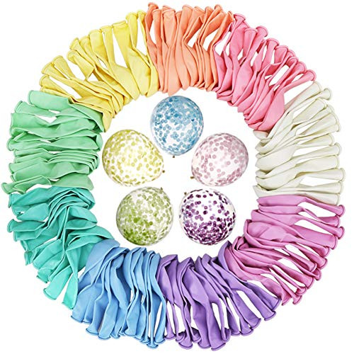 100 PCS Pastel Latex Balloons Rainbow Balloons Assorted Macaron Candy Colored Latex Party Balloons for Unicorn Birthday Baby Shower Wedding Engagement Anniversary Party Decorations