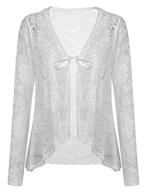 Pinspark Womens Casual Lace Crochet Cardigan 3 4 Sleeve Sheer Cover Up Jacket Plus Size White
