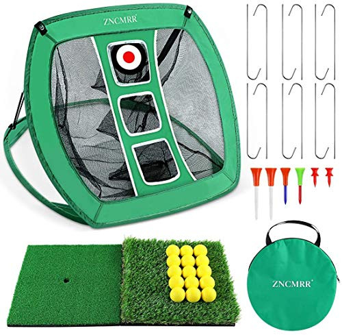 ZNCMRR Pop Up Golf Chipping Net IndoorOutdoor Golfing Target Net Collapsible Portable Golf Hitting Net with 15 Training Balls and 2 Hitting Mats for Backyard Driving and Swing