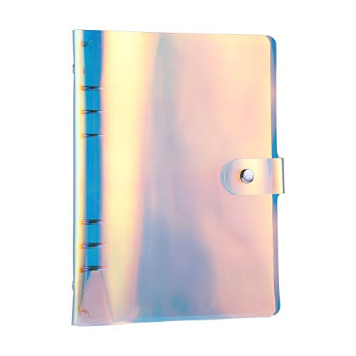 Antner A5 PVC Binder Cover Refillable 6 Ring Notebook Binder Loose Leaf Personal Planner with Snap Button Closure for A5 Filler Paper Dazzling Rainbow Colours