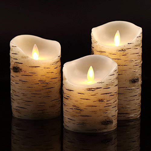Vinkor Flameless Candles Flickering Candles Birch Bark Set of 456 Battery Candles Real Wax Pillar with Remote Timer