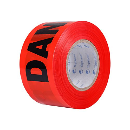 TopSoon Red DANGER Tape Roll 3Inch by 1000Feet NonAdhesive Caution Tape Sharp Red Color Barricade Tape Safety Barrier Tape